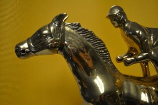 Vintage Brass Horse Racing w/Jockey Statue Art Sculpture Memorabilia Equestrian 4