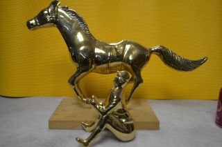 Vintage Brass Horse Racing w/Jockey Statue Art Sculpture Memorabilia Equestrian 8