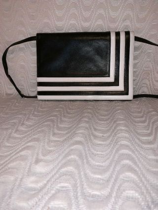 Vintage Valentino Garavani Black/white Leather Clutch/shoulder/crossbody Bag
