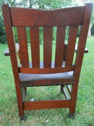 Antique Oak Mission Arts Craft GUSTAV STICKLEY Leather Seat Chair 10