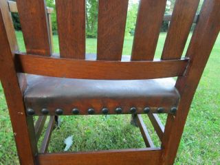 Antique Oak Mission Arts Craft GUSTAV STICKLEY Leather Seat Chair 11