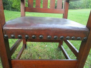 Antique Oak Mission Arts Craft GUSTAV STICKLEY Leather Seat Chair 2