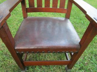 Antique Oak Mission Arts Craft GUSTAV STICKLEY Leather Seat Chair 3