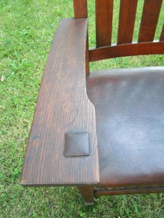 Antique Oak Mission Arts Craft GUSTAV STICKLEY Leather Seat Chair 4