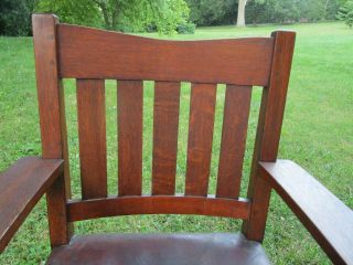 Antique Oak Mission Arts Craft GUSTAV STICKLEY Leather Seat Chair 5
