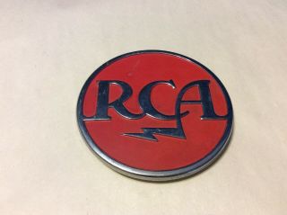 Vintage Chrome 3 1/4 " Diameter Rca Red Meatball Logo Emblem Badge Ships