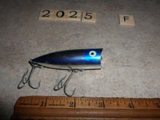 T2025 F Vintage Heddon Chugger Spook Fishing Lure Chrome With Blue Scale Rare