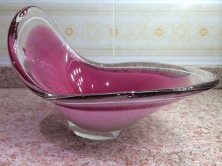 Vtg Flygsfors 59 Pink Art Glass Coquille Centerpiece Bowl Signed By Paul Kedelv