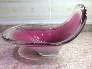 VTG Flygsfors 59 Pink art Glass Coquille Centerpiece Bowl Signed by Paul Kedelv 2