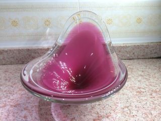 VTG Flygsfors 59 Pink art Glass Coquille Centerpiece Bowl Signed by Paul Kedelv 3