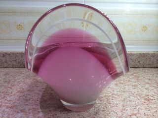VTG Flygsfors 59 Pink art Glass Coquille Centerpiece Bowl Signed by Paul Kedelv 4