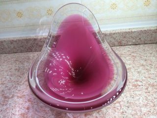 VTG Flygsfors 59 Pink art Glass Coquille Centerpiece Bowl Signed by Paul Kedelv 5