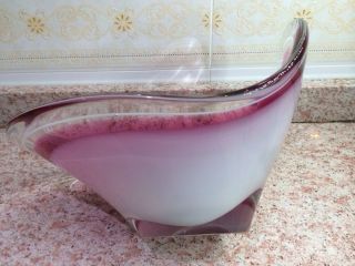 VTG Flygsfors 59 Pink art Glass Coquille Centerpiece Bowl Signed by Paul Kedelv 7