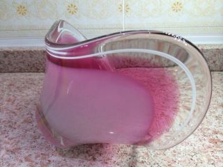 VTG Flygsfors 59 Pink art Glass Coquille Centerpiece Bowl Signed by Paul Kedelv 8