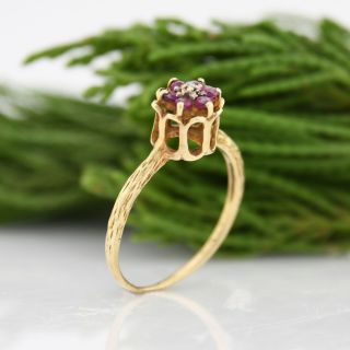 10k Yellow Gold Vintage Ruby & Diamond Cathedral Setting Ring Size 6.  25