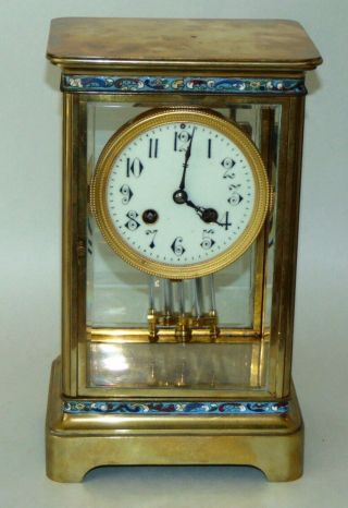 Antique French Crystal Regulator Clock Cloisonne Champleve Runs Perfectly Chimes