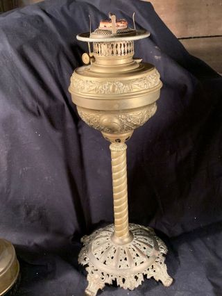 Antique Vintage Kerosene Oil Parlor Banquet Gwtw Table Lamp Base Hurricane