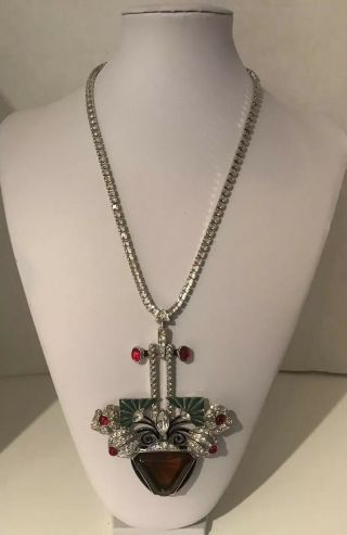 Rare Vintage “art Deco 89” Rhinestone Necklace And Pendant