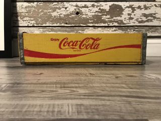 Vintage 1979 Yellow Coke Coca Cola Wood Soda Crate Graphics Inside 2