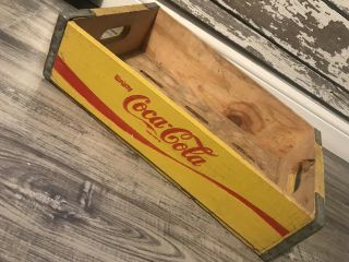 Vintage 1979 Yellow Coke Coca Cola Wood Soda Crate Graphics Inside 4