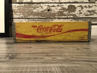 Vintage 1979 Yellow Coke Coca Cola Wood Soda Crate Graphics Inside 7