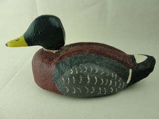Old Mallard Duck Decoy With Wooden Swivel Head - Pull Along - Wheels - Folk Art?