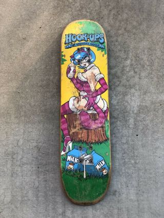 Vintage 1990’s Hook Ups Milk Kitty Milk Cat Skateboard Deck Rare