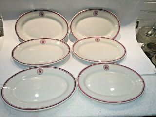 6 Vintage Shenango China Harvard Club Of York City Oval Platters Plates 9.  5”