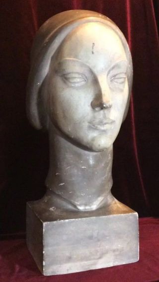 Rare Art Deco Woman Lady Bust Sculpture Statue Head Signed