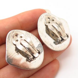 925 Sterling Silver Vintage Mexico Los Ballesteros Modernist Clip - on Earrings 2