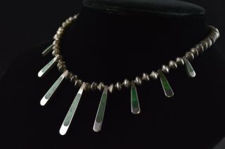 Vintage Sterling Silver Beaded Necklace w Turquoise & Onyx Stone Fringe - 55g 2