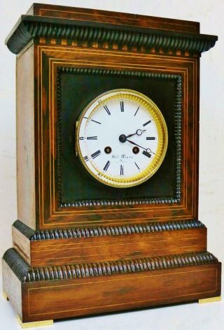 Antique French 8 Day Bell Striking Mantel Clock Rosewood Inlaid Bracket Clock