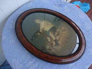 Vintage Dome Convex Glass Picture Photo Frame Photo Antique Bicycle Tricycle Boy