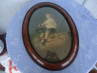 vintage dome convex glass picture photo frame photo antique bicycle tricycle boy 2