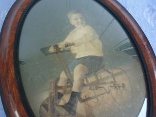vintage dome convex glass picture photo frame photo antique bicycle tricycle boy 3