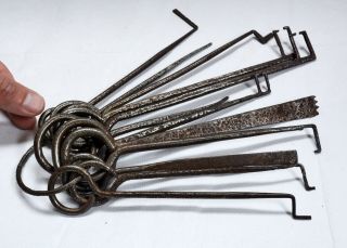 19th C Antique Set of Iron Locksmith ' s Skeleton Key Tools.  Lockpicking 2