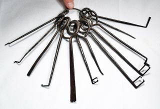 19th C Antique Set of Iron Locksmith ' s Skeleton Key Tools.  Lockpicking 3