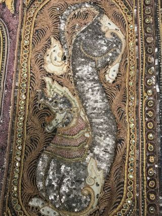 Large Vintage Thai Burmese Kalaga Tapestry Hand Embroidered Burma Beaded/Sequin 5