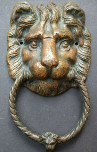 Reclaimed Brass Lions Head Door Knocker Old Vintage Front Door Handle Pull Knob