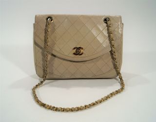 Authentic Vtg 1983 - 84 Chanel Single Flap Lambskin Matelassé Beige Shoulder Bag