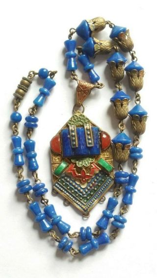 Czech Vintage Art Deco Max Neiger Enamel And Glass Bead Necklace 2