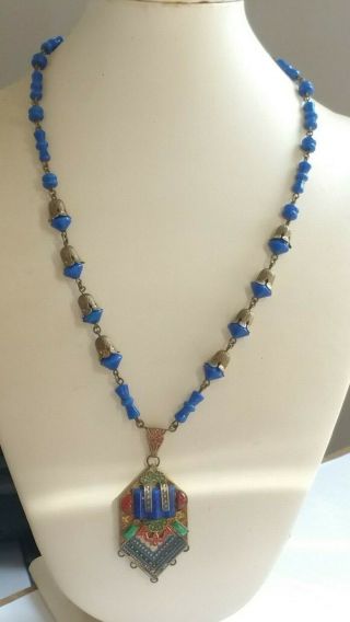 Czech Vintage Art Deco Max Neiger Enamel And Glass Bead Necklace 4