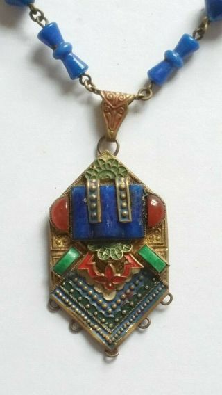 Czech Vintage Art Deco Max Neiger Enamel And Glass Bead Necklace 6