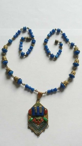 Czech Vintage Art Deco Max Neiger Enamel And Glass Bead Necklace 7