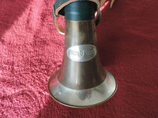 Vintage German Furst - Pless Brass Hunting Bugle Horn with Green Leather Binding 2