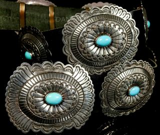 Patrick Yazzie Old Pawn Vintage Navajo Handmade Sterling Turquoise Concho Belt