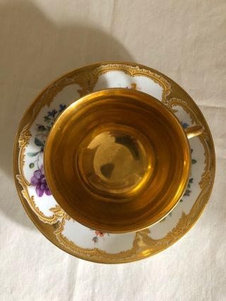 Antique KPM Porcelain Neuzierat Dresden Floral Heavy Raised Gold Tea Cup Saucer 11