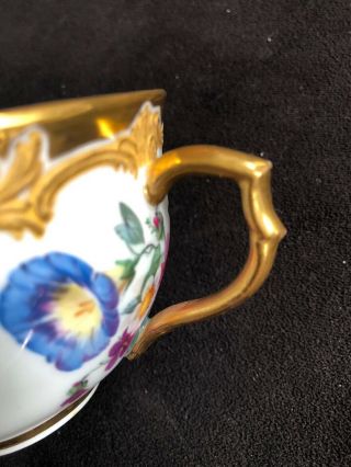 Antique KPM Porcelain Neuzierat Dresden Floral Heavy Raised Gold Tea Cup Saucer 12