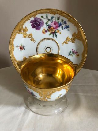 Antique KPM Porcelain Neuzierat Dresden Floral Heavy Raised Gold Tea Cup Saucer 2
