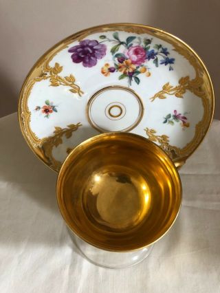 Antique KPM Porcelain Neuzierat Dresden Floral Heavy Raised Gold Tea Cup Saucer 3